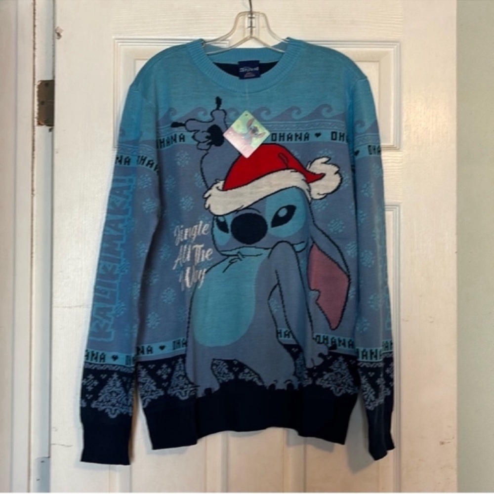 Disney Blue Stitch Holiday Crewneck Sweater